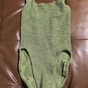 Green Textured One-Piece Swimsuit Hunza  G fits beautifully